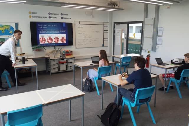 Classrooms have been adapted for students to return but to remain two metres apart.