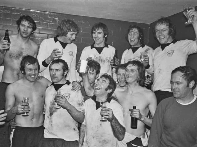 Ronnie Radford and the Hereford United players celebrate their FA Cup victory against Newcastle in 1972     Picture: Evening Standard/Hulton Archive/Getty Images