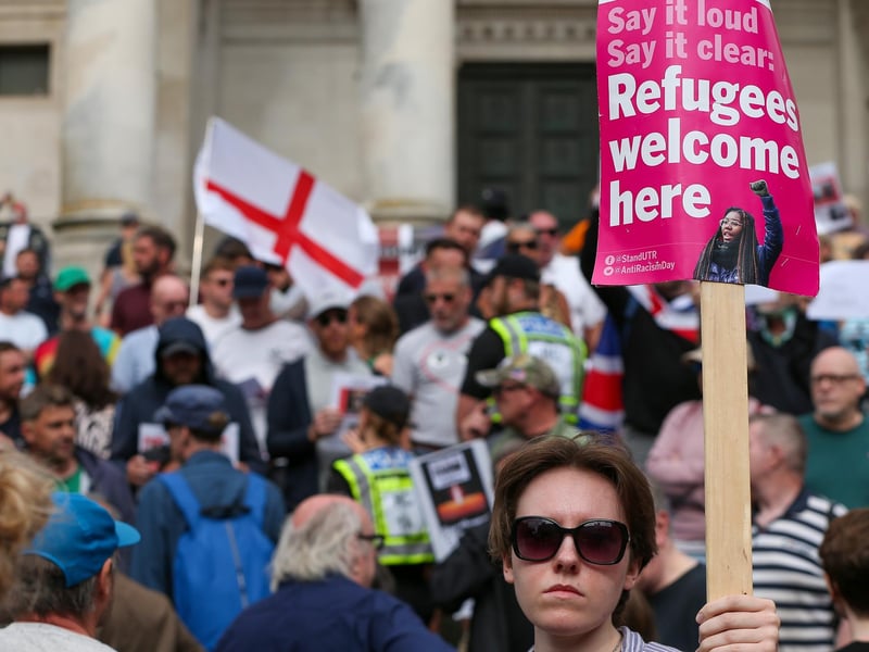 Protestors at Guildhall Square, Portsmouth. Picture: Chris  Moorhouse (030824-19)