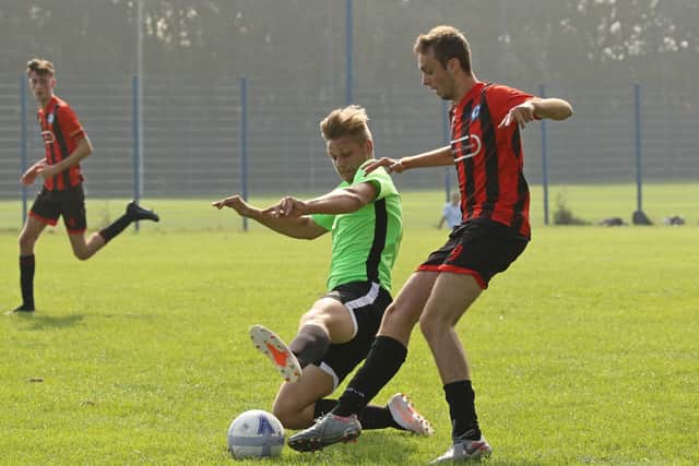 Shepherds Crook (red/black) v Fratton Trades Reserves. Picture by Kevin Shipp