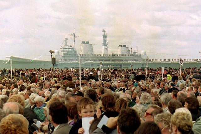I will miss all the characters I have had to meet through working for The News and simply through living in the city. Moving here meant I was introduced to phrases like "Gettin' lairy", the term "mush" and what it means to be a "Scummer". Pictured: The British Royal Navy warship HMS Illustrious, it's crew members lining the deck, glides slowly past some of the tens of thousands of people attending the commemorative Drumhead service in Portsmouth, England 05 June 1994. Many of the people attending are veterans of the D-Day invasion of Normandy 50 years ago. (Photo credit should read JOHNNY EGGITT/AFP via Getty Images)