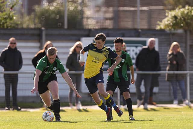 Chad Cornwell scored Moneyfields Reserves' first goal in their 3-0 HPL Cup win at higher division Hayling. Picture: Chris Moorhouse