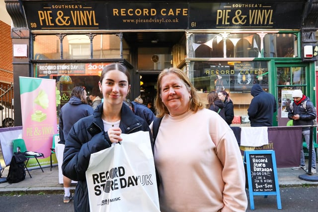 Grace Way and her mother, Claire Way. Record Store Day 2024 at Pie & Vinyl, Castle Road, Southsea
Picture: Chris  Moorhouse (200424-009)