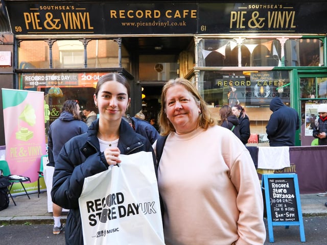 Grace Way and her mother, Claire Way. Record Store Day 2024 at Pie & Vinyl, Castle Road, Southsea
Picture: Chris Moorhouse (200424-009)