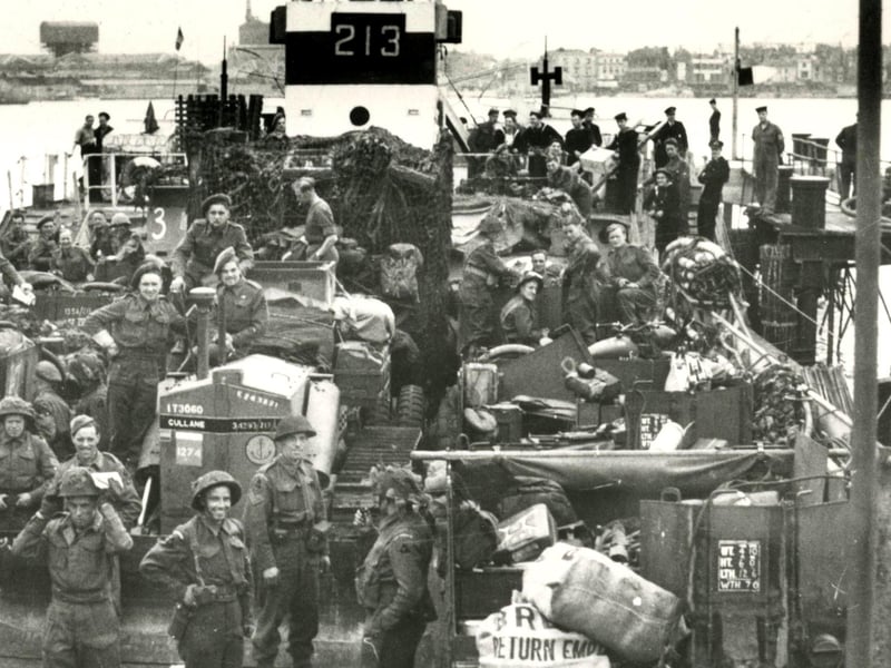 Soldiers embarking for D-Day from Gosport's waterfront.