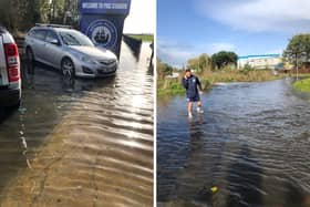 The flooded football ground.