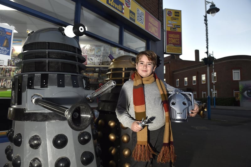 Vanguard Comics in Stoke Road, Gosport, celebrated 60 years of Doctor Who at the shop on Thursday, November 23.

Pictured is: Giuseppe Mascia who celebrated his tenth birthday on Thursday, November 23, the anniversary of Doctor Who and a huge fan. 

Picture: Sarah Standing (231123-2073)