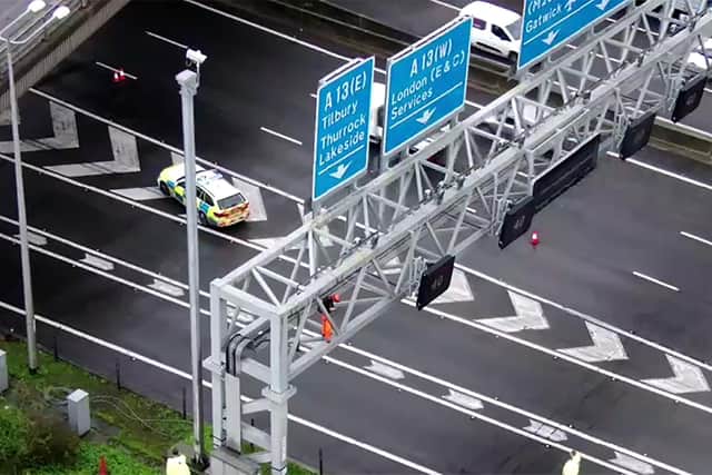 Photo issued by Essex Police of the scene where a police motorcycle rider was injured as officers responded to a Just Stop Oil protest on the M25. Picture: Essex police/PA.