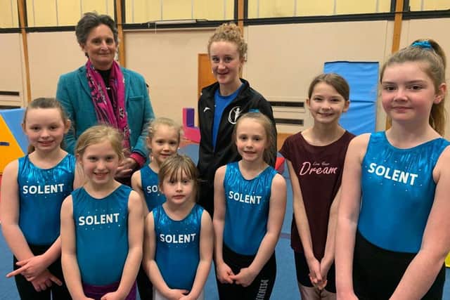 Flick Drummond MP with members of Solent Gymnastics Club. 
