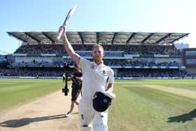 Ben Stokes celebrates his remarkable Ashes century at Headingley last summer. Photo by Gareth Copley/Getty Images.