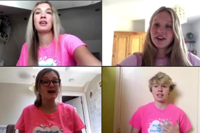 Chloe Wildsmith, 18 (top right), leads online assembly in which she announced pupils have raised nearly £1,000 for the homeless.