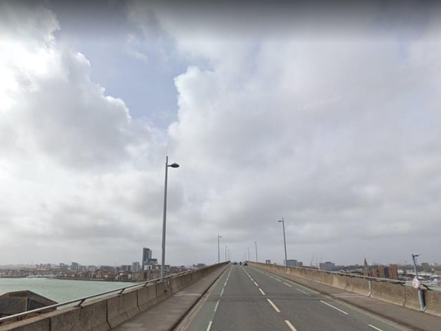 According to Google Maps, cycling from Portsmouth to Southampton will take roughly 1 hour and 45 minutes. Start by getting the Gosport Ferry and then follow National Cycle Route 2.