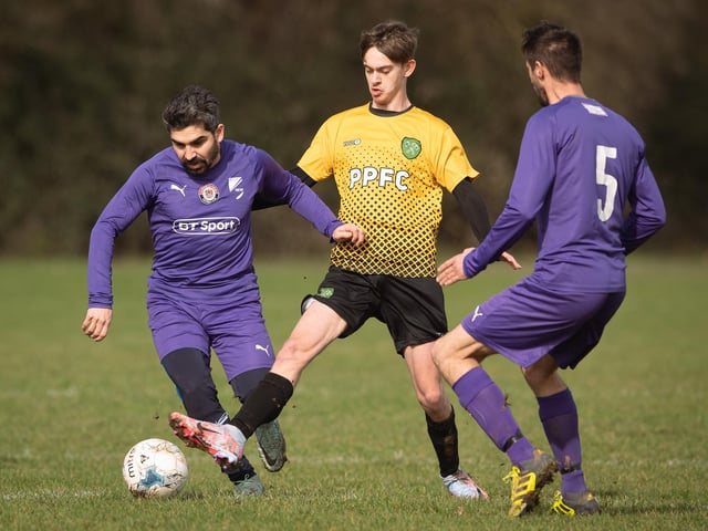 Action from AFC Tamworth's 7-2 victory over Gosham Rangers in Division Two of the City of Portsmouth Sunday League. Picture: Keith Woodland (120321-154)
