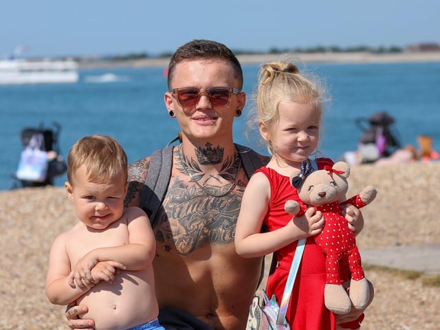 Rhys Barber with son Romeo Barber (two) and daughter Legacy Barber (five). Picture: Alex Shute