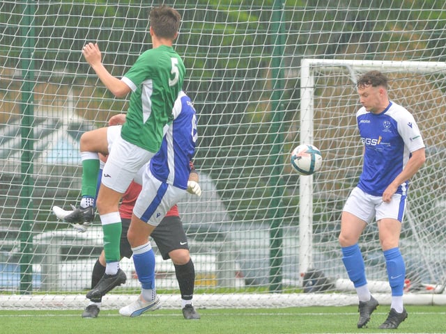 Denmead (blue) v Moneyfields. Picture by Martyn White