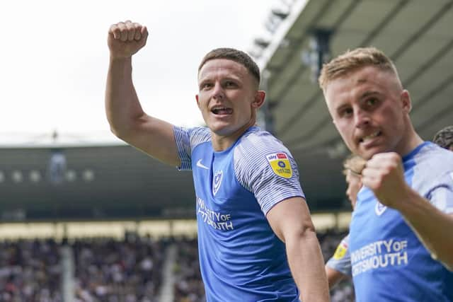 Colby Bishop, centre, was Pompey's premium signing last summer - and the Blues will be looking to sign players of his ilk this transfer window, too, as they look to win promotion back to the Championship.