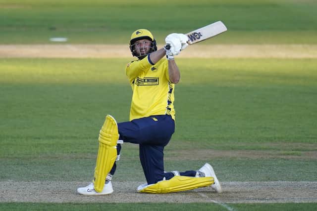James Vince  hits out against Surrey, on his way to becoming the leader T20 Blast runscorer of all time. Picture: Andrew Matthews/PA Wire.