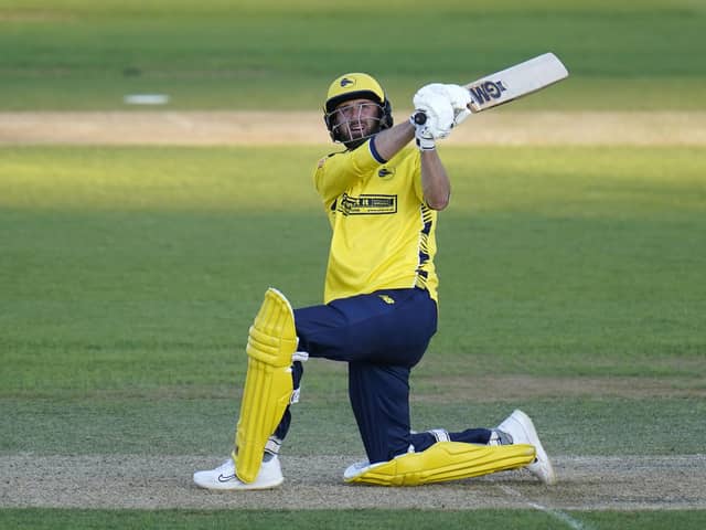 James Vince  hits out against Surrey, on his way to becoming the leader T20 Blast runscorer of all time. Picture: Andrew Matthews/PA Wire.
