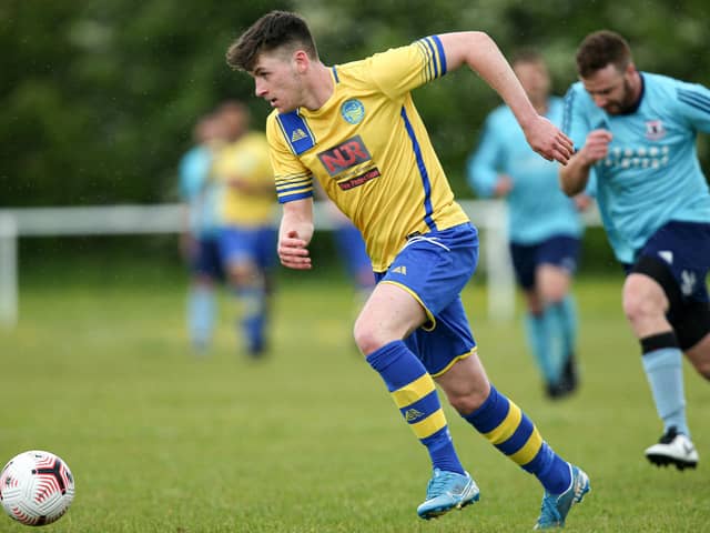 Bayley Whitcombe, in action for Meon Milton (yellow) last season, scored his first Clanfield goal in a 4-4 draw against Liphook. Picture: Chris Moorhouse