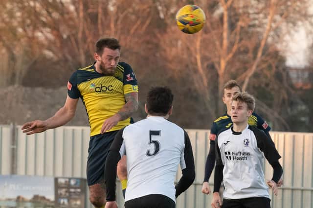 Steve Hutchings headed his 24th goal of the season on his return to the Moneyfields starting XI against Alresford. Picture: Keith Woodland