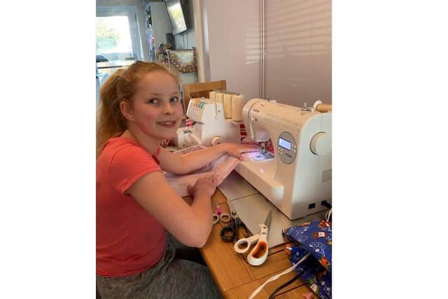 Abigail Webber, 13, is one of the shielded members of the community who must stay home, so she has been learning to sew and making scrub bags for Gosport War Memorial Hospital
