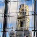 An interesting view of the Guildhall reflected in the windows of the Civic Offices by Adele Mallows