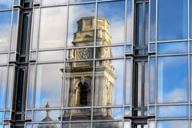 An interesting view of the Guildhall reflected in the windows of the Civic Offices by Adele Mallows