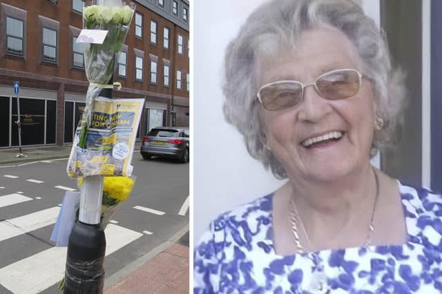 Doreen Colwell, right, died in a fatal crash in Vectis Way, Cosham, where flowers have been left paying tribute to her