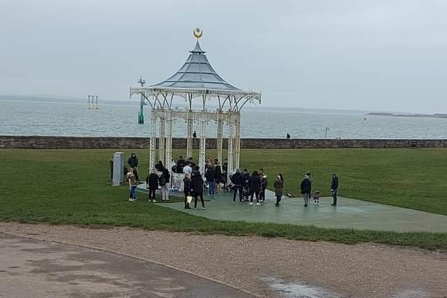 People gathering at Southsea bandstand for a memorial for a friend. The gathering was broken up police as it was not allowed under coronavirus regulations