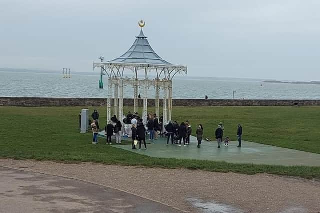 People gathering at Southsea bandstand for a memorial for a friend. The gathering was broken up police as it was not allowed under coronavirus regulations