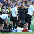 Louis Thompson was stretchered off following a tackle from Glenn Whelan in the encounter with Bristol Rovers. Picture: Simon Roe/ProSportsImages.