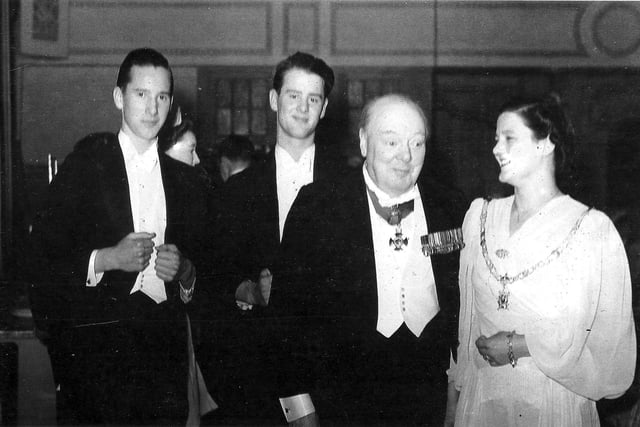 Sixteen-year-old Patrick Daley, left, his late brother Denis and their mother Lady Peggy Daley with Sir Winston Churchill after the dinner held in his honour in 1950 to mark him becoming a freeman of Portsmouth