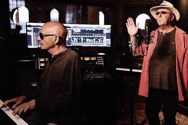 Brian Hug has begun writing songs about topical issues that he is passionate about.
Pictured: Brian Hug in the studio making his latest song