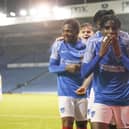 Koby Mottoh celebrates his goal - and Pompey's third - in the FA Youth Cup win over Three Bridges at Fratton Park. Picture: Jason Brown