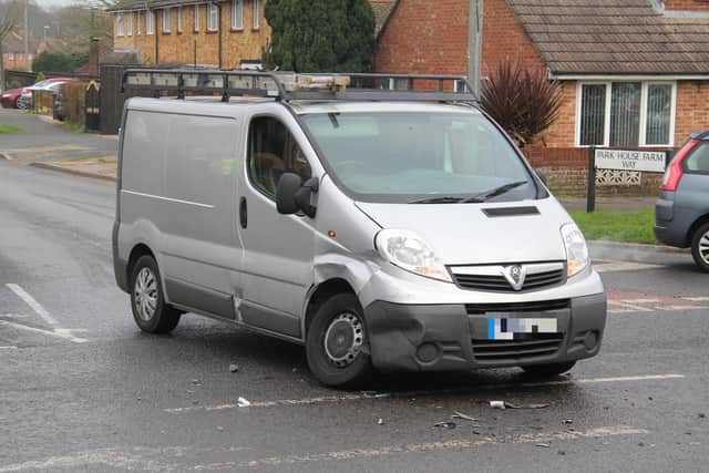 The van was damaged after colliding with another vehicle on the Parkhouse Farm Way, Leigh Park.