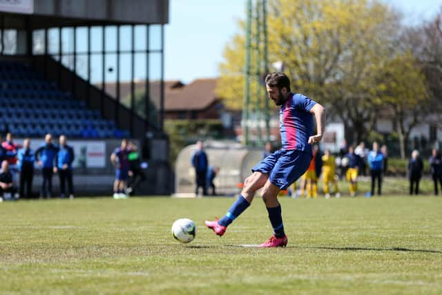 Dec Seiden converts his penalty in the shoot-out victory over Christchurch. Picture: Chris Moorhouse