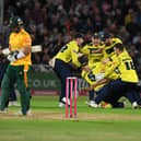 Hampshire celebrate their dramatic T20 victory last night. Photo by Tony Marshall/Getty Images.