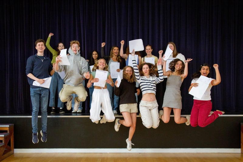 Jubilant students celebrating their A-level results at Portsmouth High School. Picture: Habibur Rahman