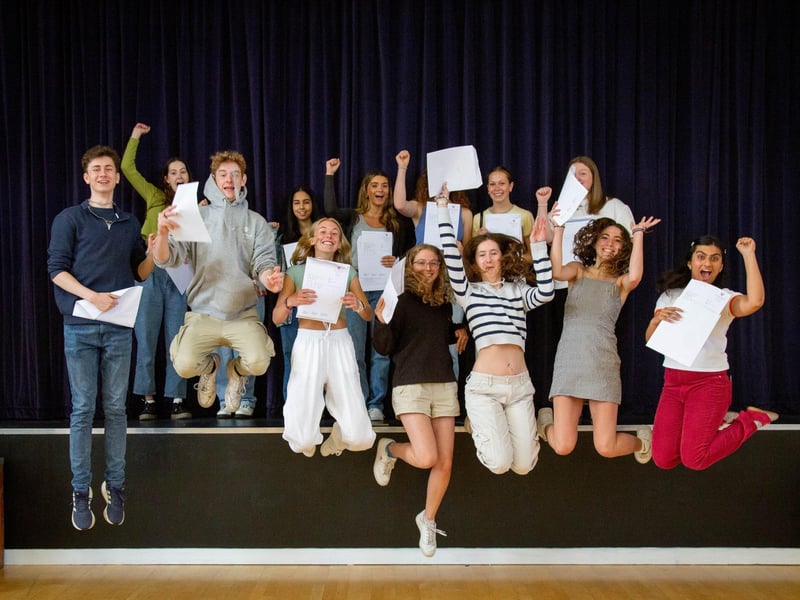 Jubilant students celebrating their A-level results at Portsmouth High School. Picture: Habibur Rahman