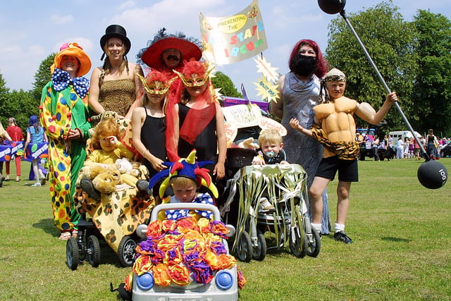 Clowning around with the 'In A State Circus' at Bakewell Carnival in 2006.