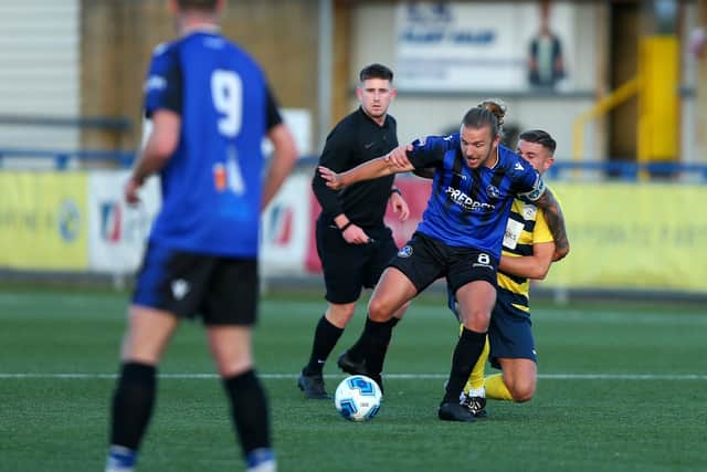 Clanfield (blue/black) v Paulsgrove. Picture by Chris Moorhouse