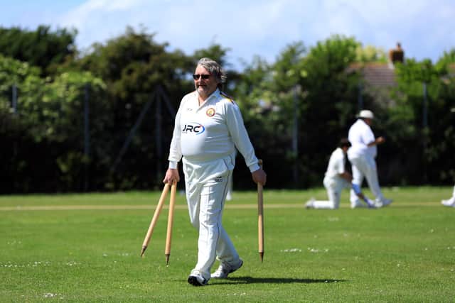 A new set of stumps were sought at Privett Park during the Hampshire League game between Gosport 3rds and Denmead as these ones were deemed to have too shallow a cutout to keep the bails on. 
Picture: Chris Moorhouse