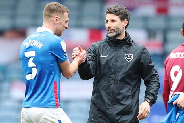 League Division 1 - Portsmouth vs Ipswich Town - 20/03/2021Portsmouth's Lee Brown and Portsmouth's Manager Danny Cowley after the match