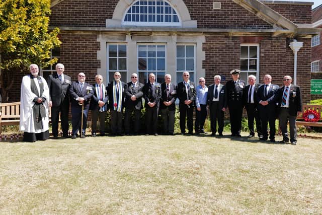 Falklands veterans pictured at the site of the  new memorial benches marking the 39 sailors who died when HMS Coventry and HMS Sheffield were both sunk during the Falklands War. Photo: Nigel Huxtable