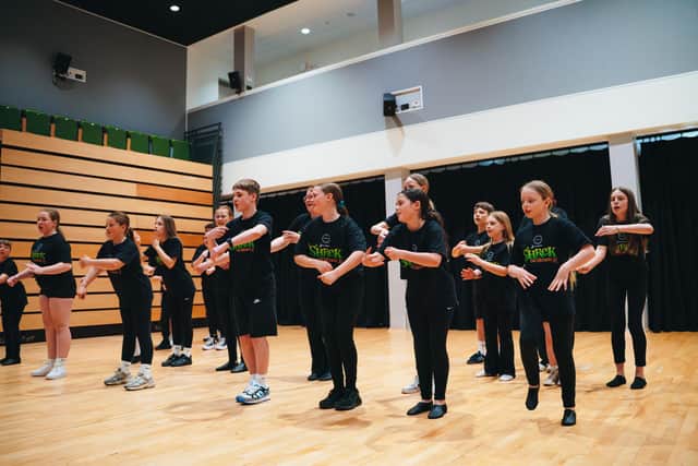 The cast from Performers Theatre Company during rehearsals for Shrek The Musical Jr.