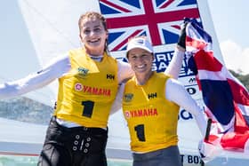 Hayling Island's Eilidh McIntyre, left, and sailing partner Hannah Mills. Picture by Junichi Hirai/BULKHEAD magazine/470 Class