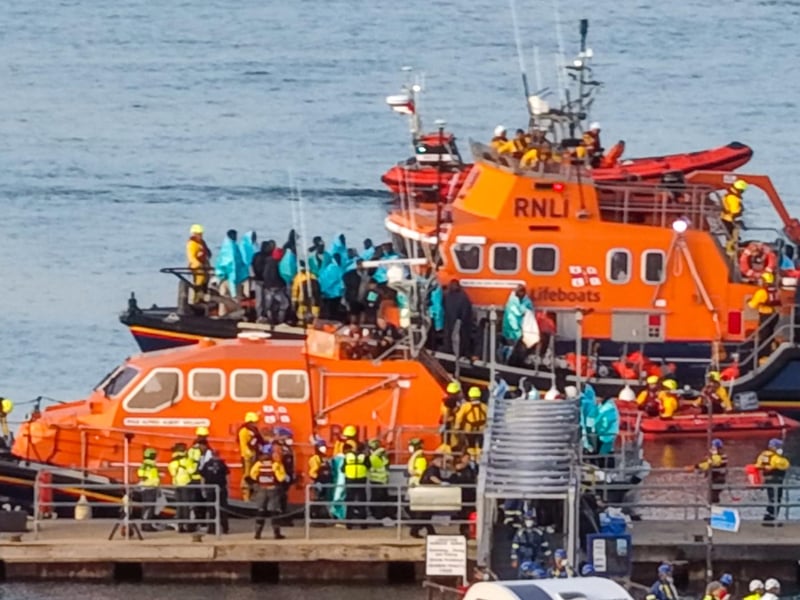 Migrants arriving in Portsmouth on Sunday evening