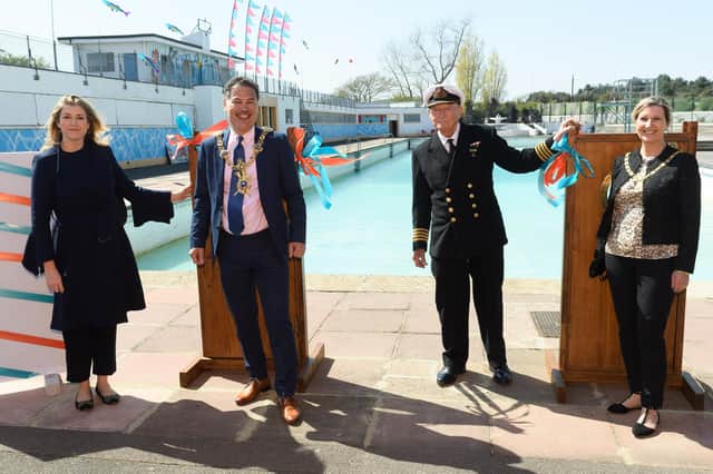 Pictured: Penny Mourdant MP, Lord Mayor Cllr Rob Wood, Barry Swindells, a former captain of the tall-ship Malcolm Miller, and Lady Mayoress Debbie Wood.
Picture: Keith Woodland (240421-32)