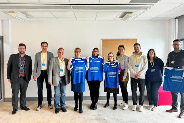 Staff from the Sophie Scholl Vocational College in Germany are seen with their English counterparts