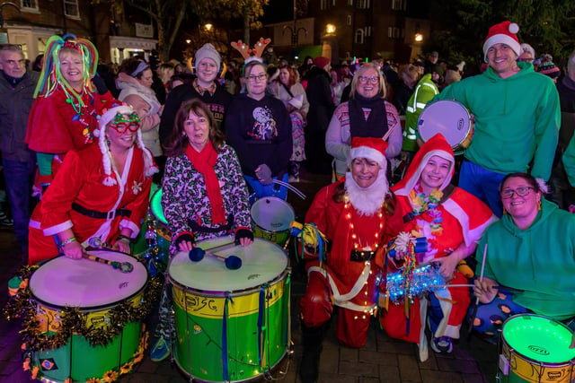 Big Noise Samba Band with illuminated drums and seasonal costumes. Picture: Mike Cooter (251123)